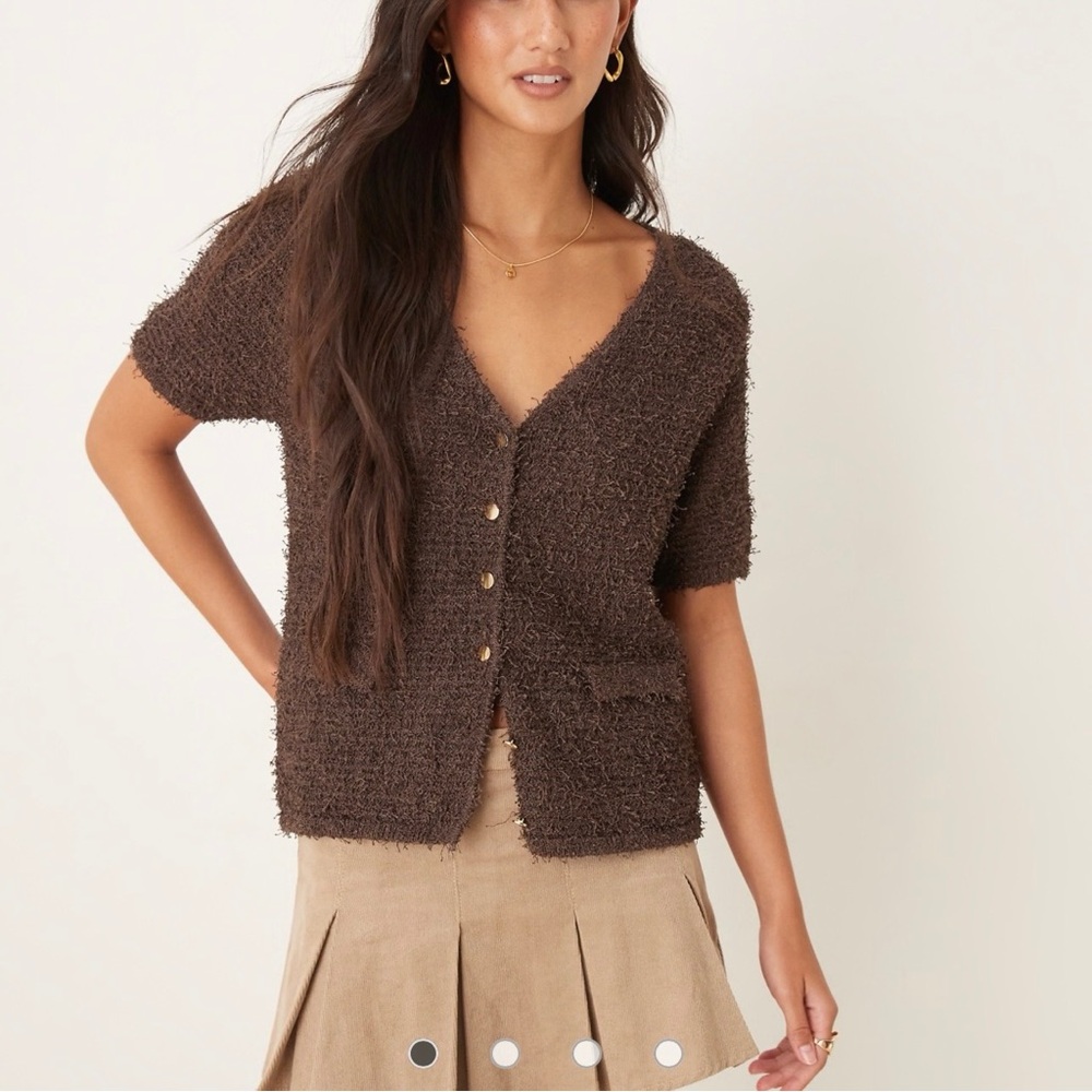 Mango Women’s Short Sleeved Bouclé Cardigan